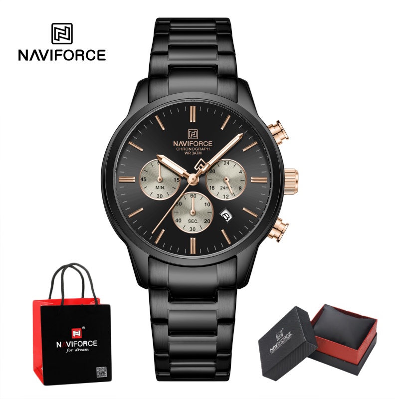 Luxury Watch For Men - NAVIFORCE 남성용 쿼츠 크로노그래프 시계 방수