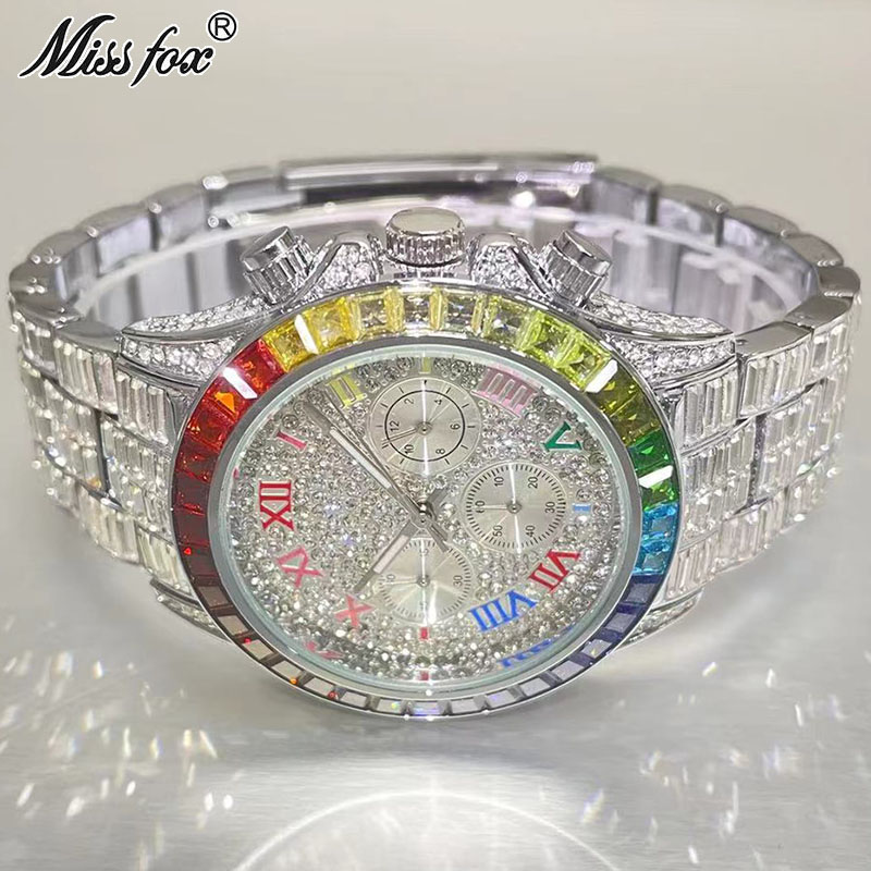 Luxury Watch Mockup - MISSFOX-남성용 럭셔리 아이스 패션 브랜드 방수