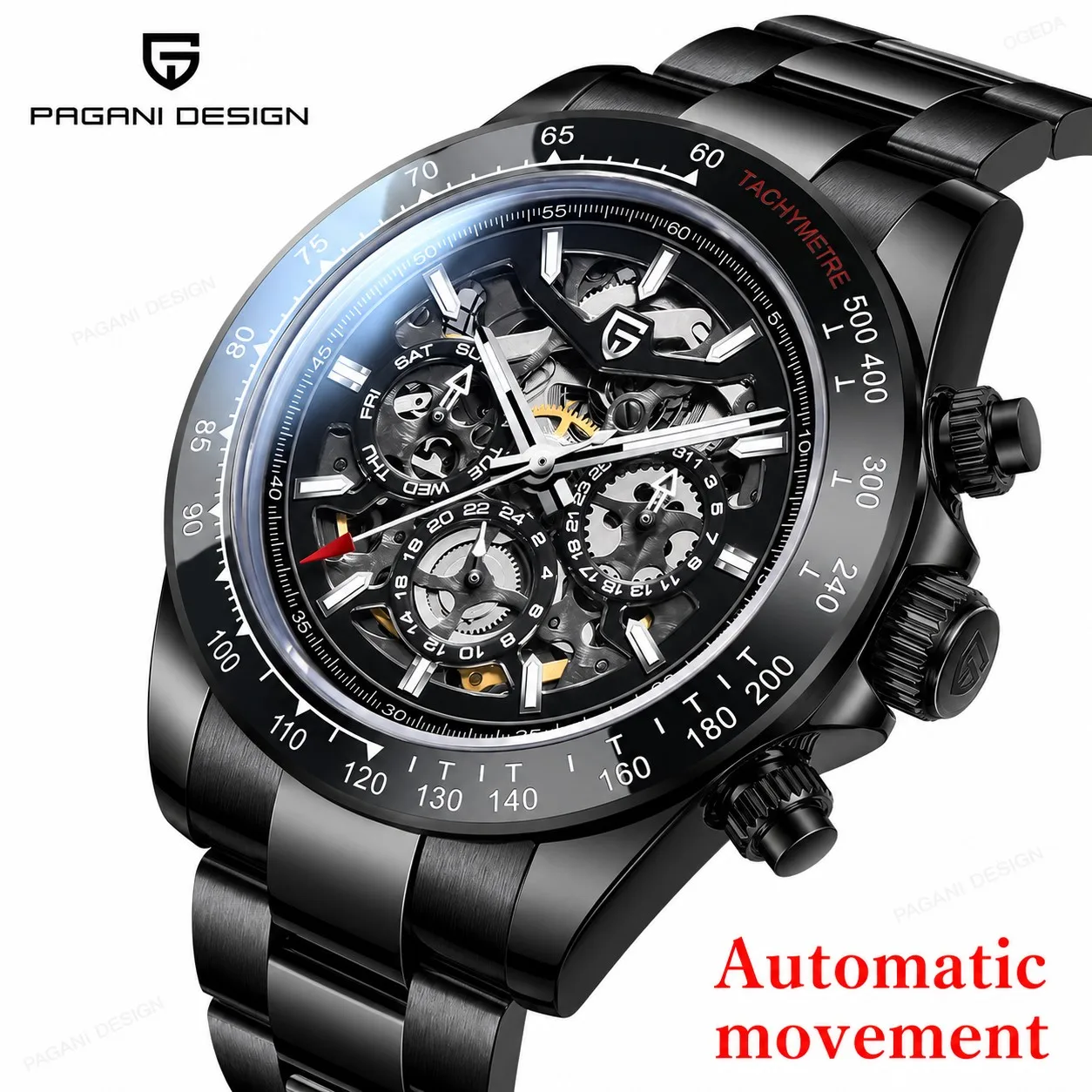 Automatic Pilot Watch - PAGANI DESIGN 듀얼 사이드 할로우 오토매틱