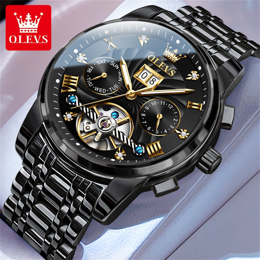 Automatic Pilot Watch - OLEVS 클래식 남성용 시계 뚜르비옹 다기능
