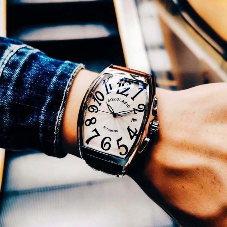 Luxury Watch Values - 배럴형 케이스, 속이 빈 가죽 스트랩,