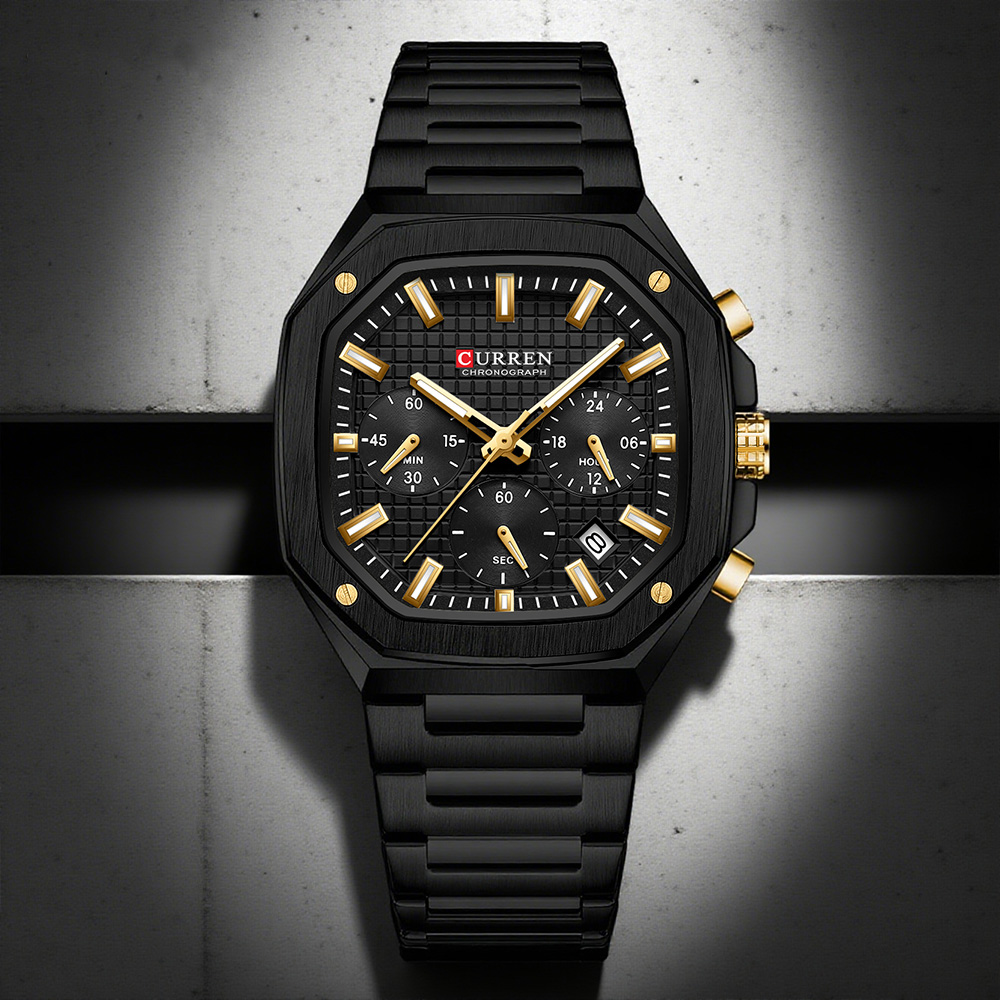 Luxury Watch Dial - CURREN 남성용 럭셔리 스퀘어 크로노 시계