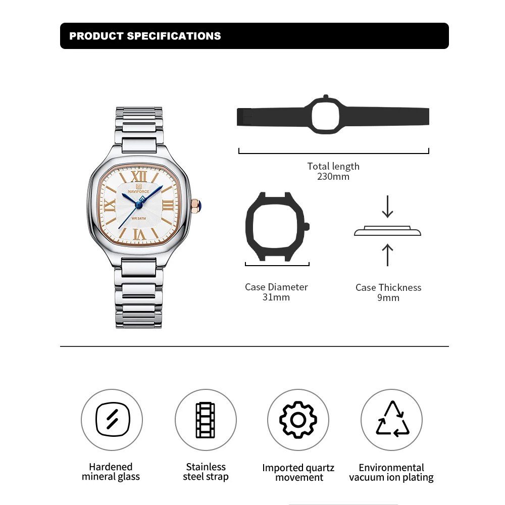NAVIFORCE 럭셔리 여성용 시계 스퀘어 다이얼 쿼 - Luxury Watch Casio 리뷰 및 가격