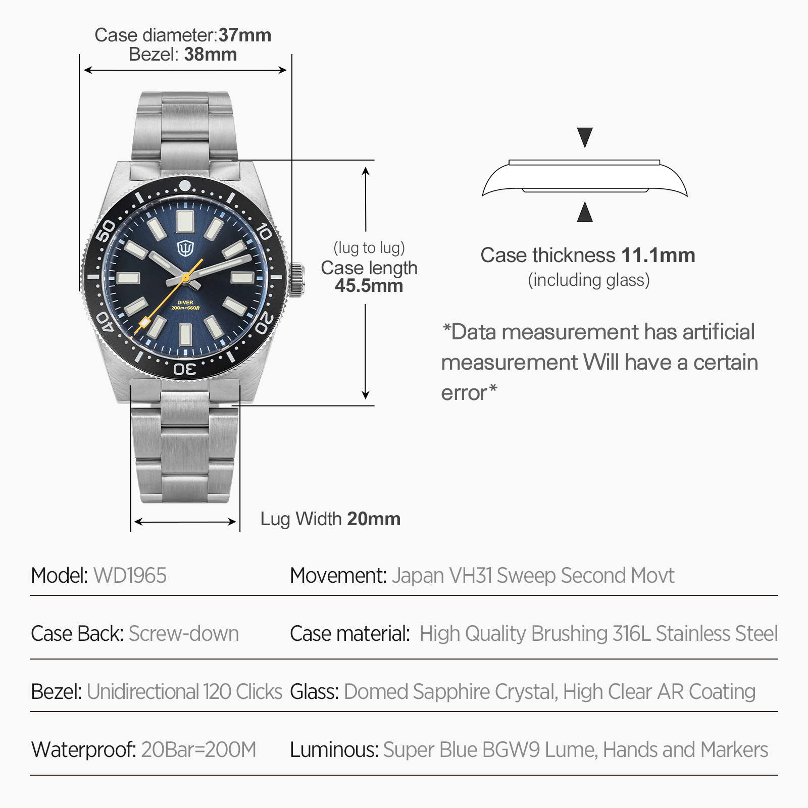 Watchdives 37Mm WD1965 V2 남성용  - Luxury Watch For Men 리뷰 및 가격