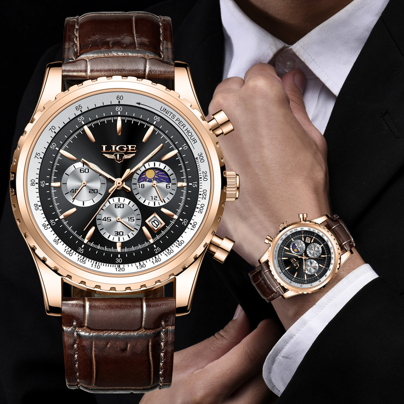 새로운 패션 남성 시계 LIGE 최고 브랜드 고급 가죽 - Compass Watch Luxury 리뷰 및 가격