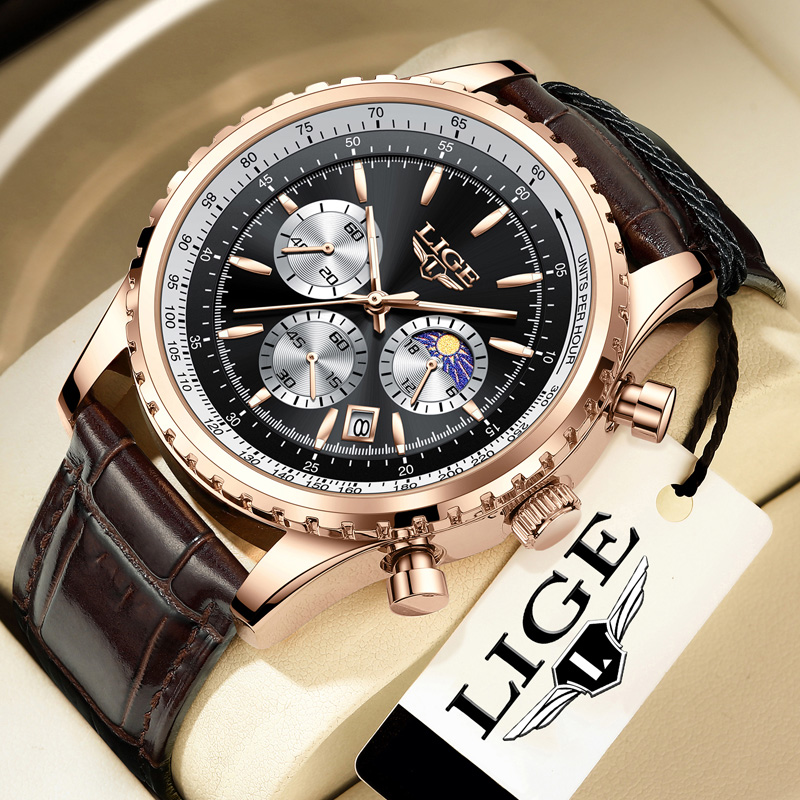 새로운 패션 남성 시계 LIGE 최고 브랜드 고급 가죽 - Compass Watch Luxury 리뷰 및 가격