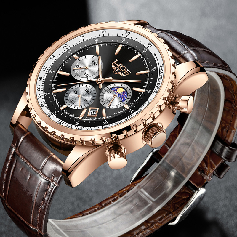새로운 패션 남성 시계 LIGE 최고 브랜드 고급 가죽 - Compass Watch Luxury 리뷰 및 가격