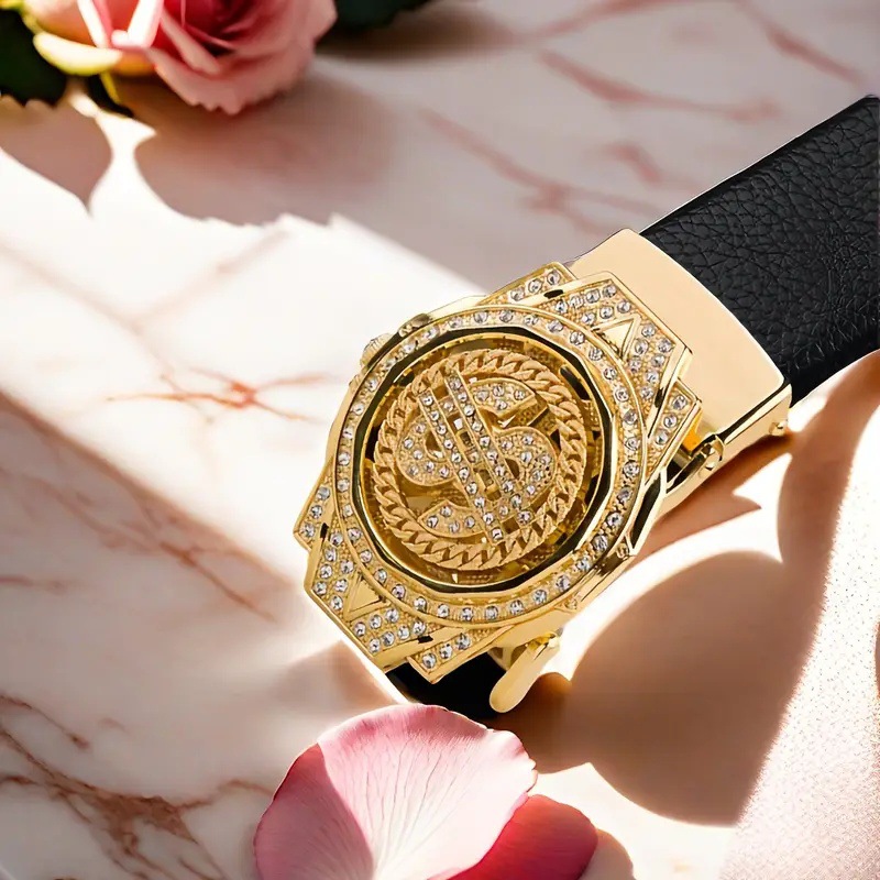남자를위한 새로운 럭셔리 황금 시계 버클 갈색 PU 가 - Luxury Watch China 리뷰 및 가격