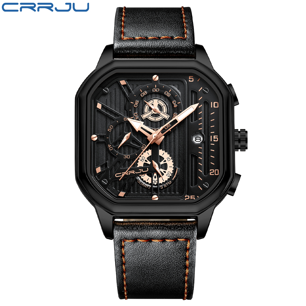 CRRJU-럭셔리 브랜드 밀리터리 가죽 스퀘어 시계 남 - Luxury Watch Holder For Men 리뷰 및 가격