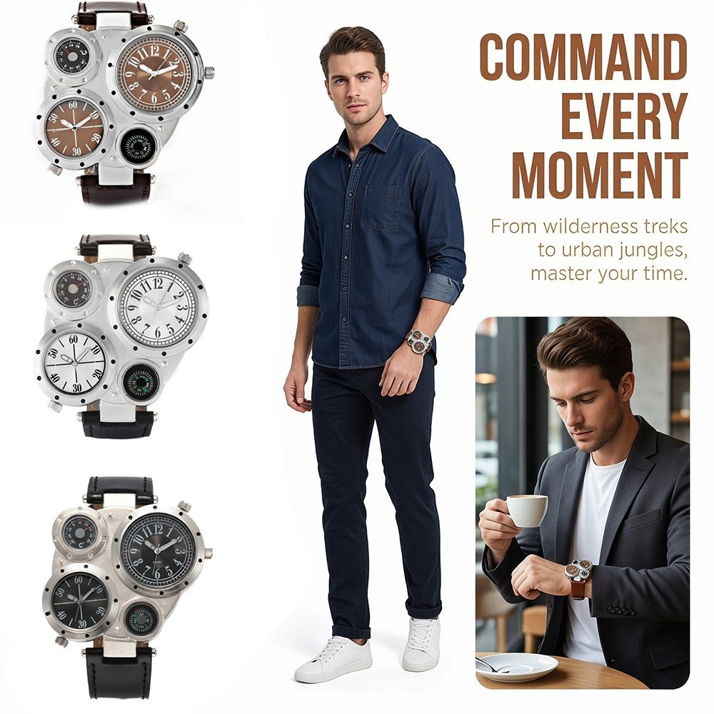 럭셔리 PU 가죽 스트랩 빅페이스 시계 가죽 스트랩 야 - Compass Watch Luxury 리뷰 및 가격