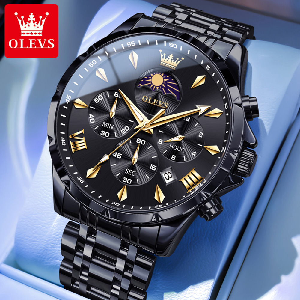 OLEVS 3653 브랜드 문페이즈 캘린더 남성용 시계 - Luxury Watch Mockup 리뷰 및 가격