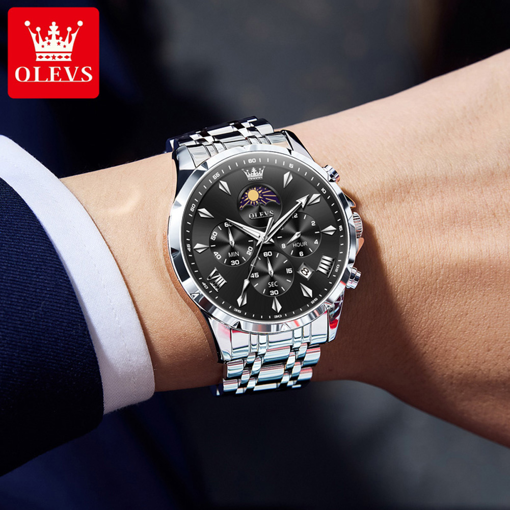OLEVS 3653 브랜드 문페이즈 캘린더 남성용 시계 - Luxury Watch Mockup 리뷰 및 가격