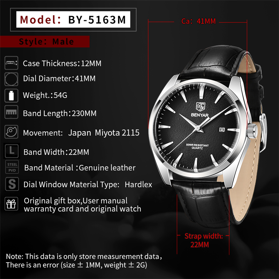 베냐르 5163 최고급 명품 밀리터리 손목시계 가죽 쿼 - Luxury Watch Mockup 리뷰 및 가격