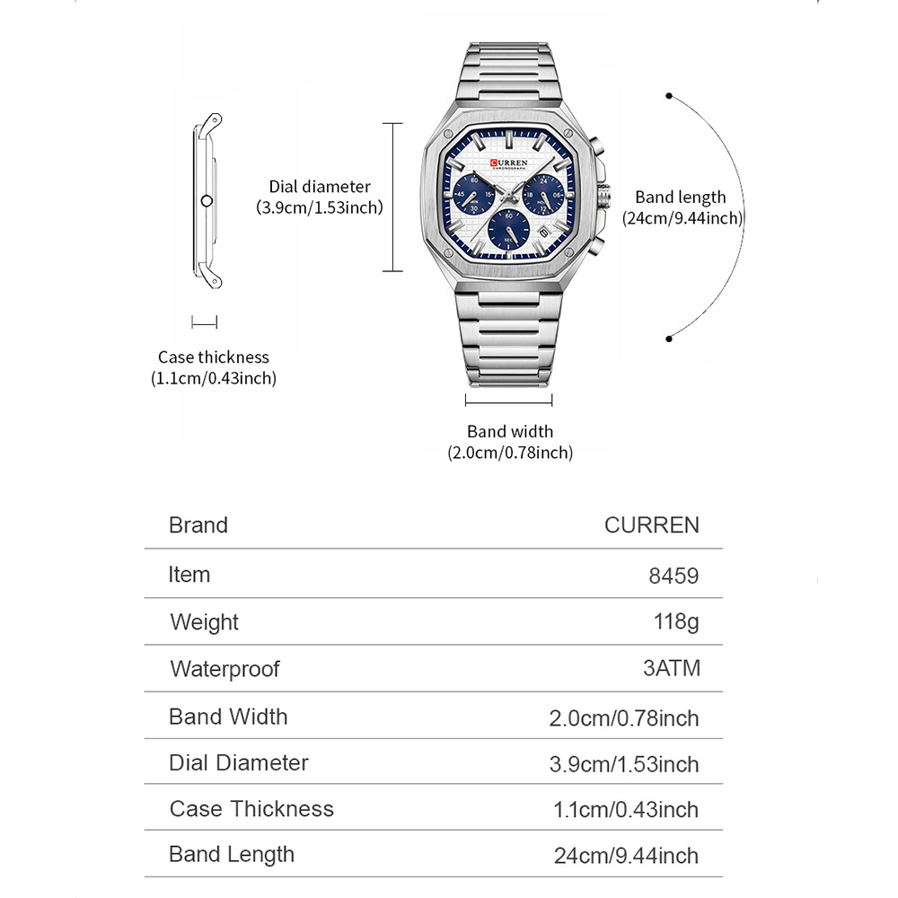 CURREN 남성용 럭셔리 스퀘어 크로노 시계 클래식  - Luxury Watch Dial 리뷰 및 가격