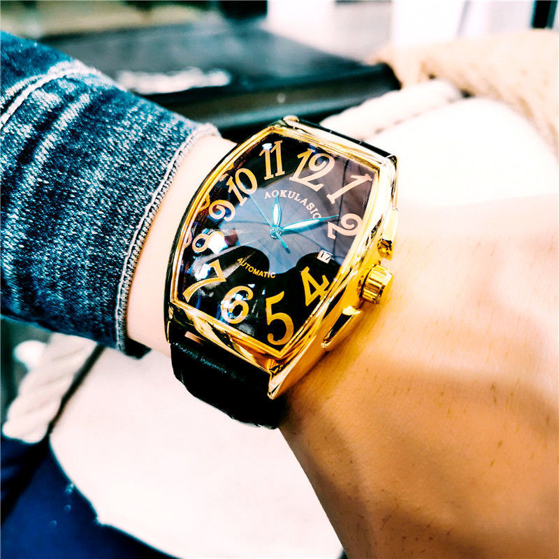 고급스러운 남성용 기계식 시계, 배럴형 스켈레톤 가죽  - Luxury Watch Values 리뷰 및 가격