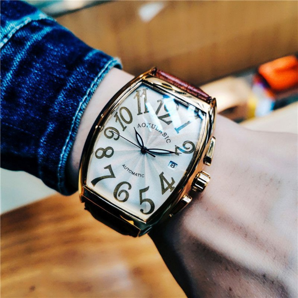 고급스러운 남성용 기계식 시계, 배럴형 스켈레톤 가죽  - Luxury Watch Values 리뷰 및 가격