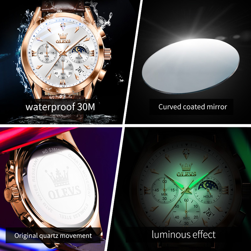 OLEVS 남성용 가죽 쿼츠 시계, 방수 야광 달력,  - Luxury Watch Mockup 리뷰 및 가격